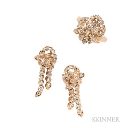 18kt Gold and Diamond Earrings and Ring