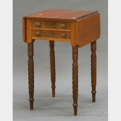 Late Federal Mahogany Drop-leaf Two-drawer Work Table. 