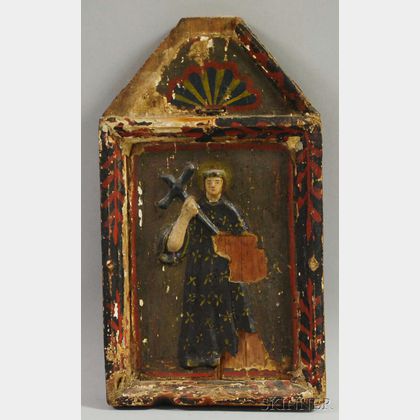 Spanish Colonial-style Painted Wood and Gesso Retablo