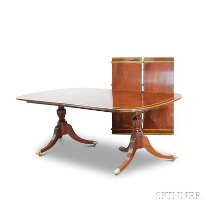 Federal-style Carved Inlaid Mahogany Double-pedestal Dining Table