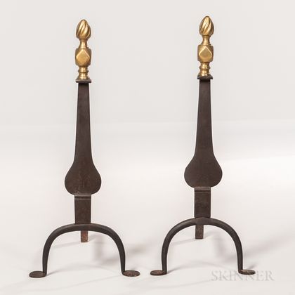 Pair of Brass and Iron Knifeblade Andirons