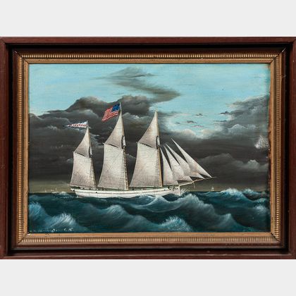 American School, Late 19th Century Portrait of the Three-masted Vessel Watertown