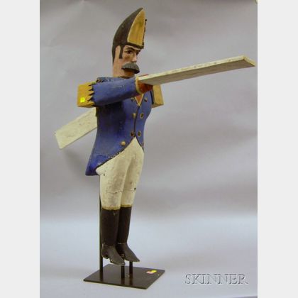 Folk Carved and Painted Wood and Tin Soldier Whirligig
