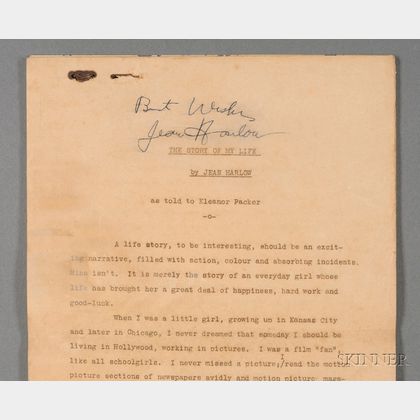 Jean Harlow Autographed Manuscript "The Story of My Life,"