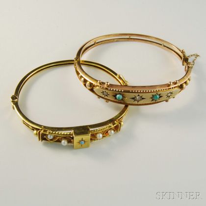 Two Victorian Gem-set Gold Bangle Bracelets
