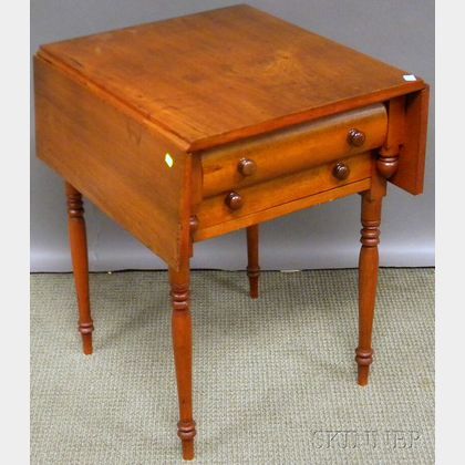 Country Federal Cherry and Birch Drop-leaf Two-drawer Work Table. 