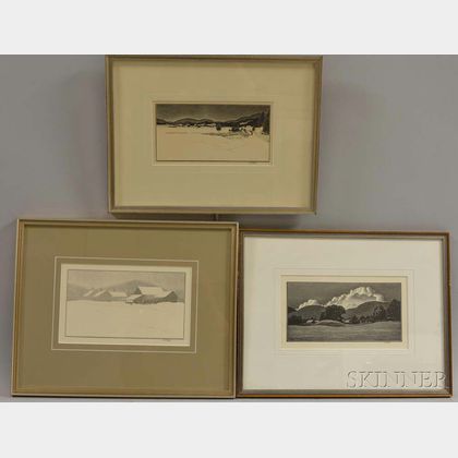 Asa Cheffetz (American, 1897-1965) Three Wood Engravings: Peaceful Valley