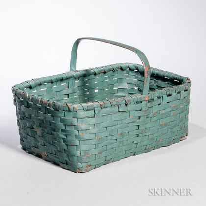 Green/Blue-painted Handled Splint Basket