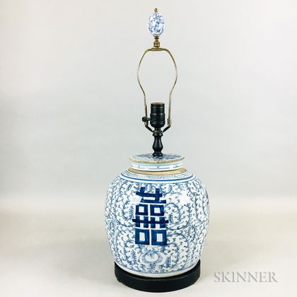 Blue and White "Double Happiness" Jar Lamp