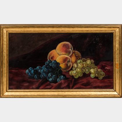 American School, Late 19th/Early 20th Century Still Life with Fruit on a Purple Cloth