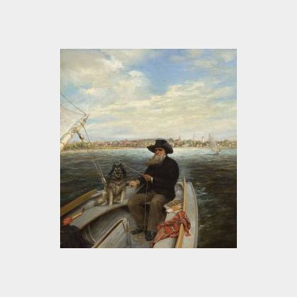 Edward Lamson Henry (American, 1841-1919) Portrait of Judge Charles P. Daly in His Boat on Sag Harbor with His Dog.