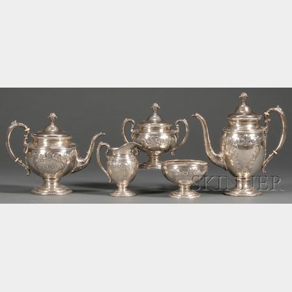 Five-piece Rococo-style Sterling Silver Tea and Coffee Service