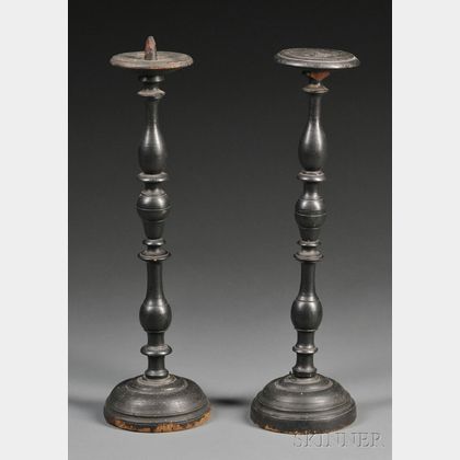 Pair of Turned Wooden Pricket Candleholders