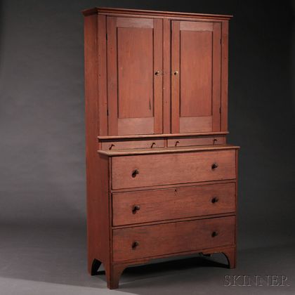 Shaker Red-painted Pine Cupboard