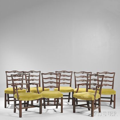Eight George III Mahogany Ribbon-back Chairs