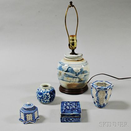 Five Blue and White Porcelain Items