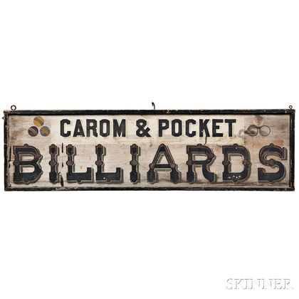 Paint-decorated "CAROM & POCKET BILLIARDS" Trade Sign