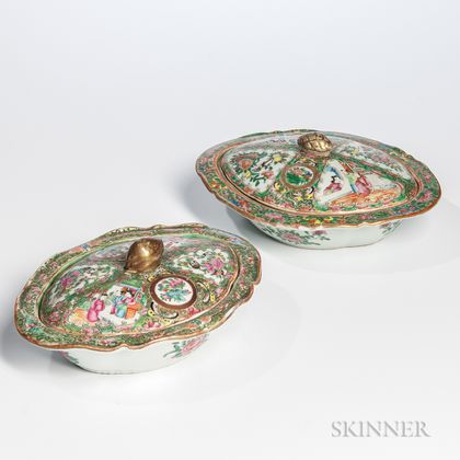 Two Rose Medallion Export Porcelain Covered Dishes