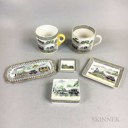 Six English Railway Transfer-decorated Ceramic Items