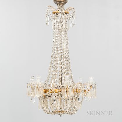 Neoclassical-style Gilt Metal and Crystal Six-light Chandelier
