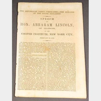 Lincoln, Abraham (1809-1865),Cooper Union Speech
