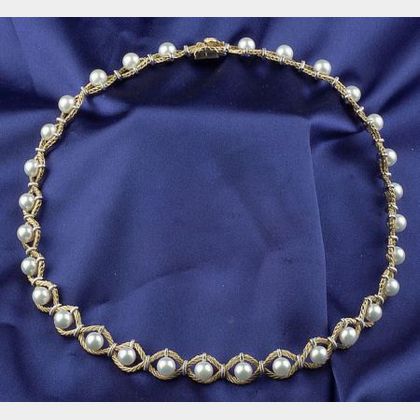 18kt Bicolor Gold and Cultured Pearl Necklace, Buccellati