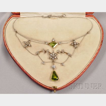 Edwardian Peridot and Diamond Necklace