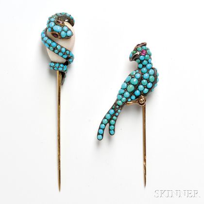 Two Antique Turquoise Stickpins