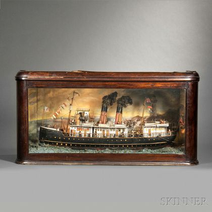 Large Lighted Folk Art Diorama of the Steamship Prince Arthur 