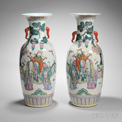 Pair of Famille Rose Porcelain Vases