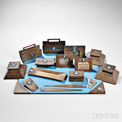 Twenty-one Assembled Wedgwood Jasper-mounted Desk Items