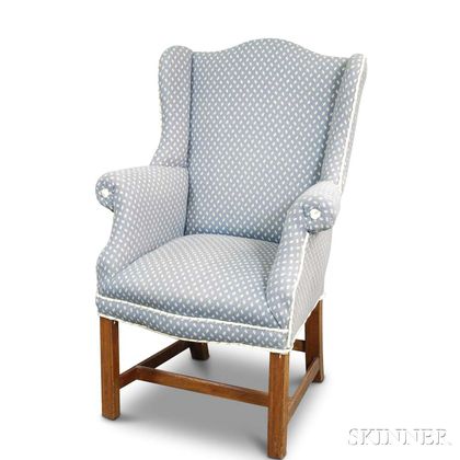 Diminutive George III Upholstered Mahogany Wing Chair