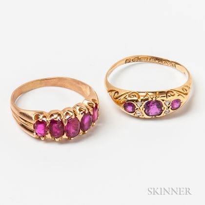 Two 18kt Gold and Ruby Rings