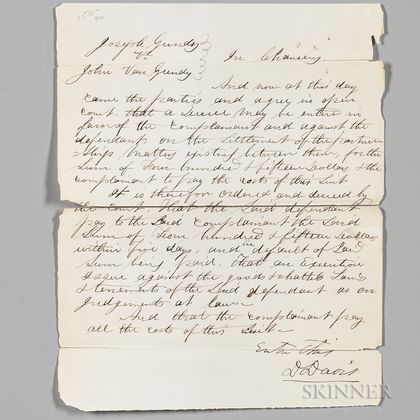 Lincoln, Abraham (1809-1865) Autograph Legal Document, [October 1851].