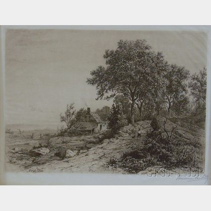 Three Landscape Views: Albert Fitch Bellows (American, 1829-1883),Farmhouse by a Pond