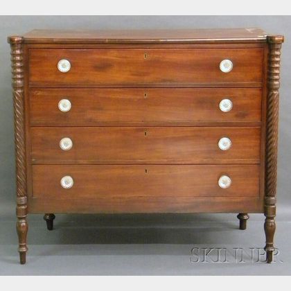 Classical Mahogany Four-drawer Bureau with Pressed Glass Pulls