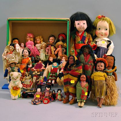 Group of Ethnic-dressed Dolls of the World and Little Girl Dolls