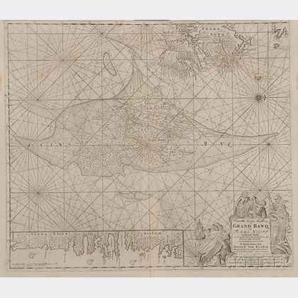 Newfoundland, Marine Chart, Grand Banks. Gerard van Keulen (1678-1726) Nouvelle Carte Marine du Grand Banq