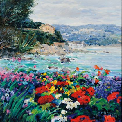 George Malva (Syrian, b. 1957) Flower Garden and Rocky Cove