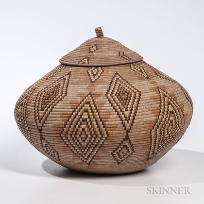South African Coiled Basketry Lidded Storage Jar