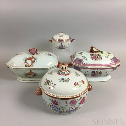 Four Chinese Export Porcelain Covered Tureens