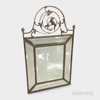 Wrought and Cast Metal and Beveled Glass Mirror
