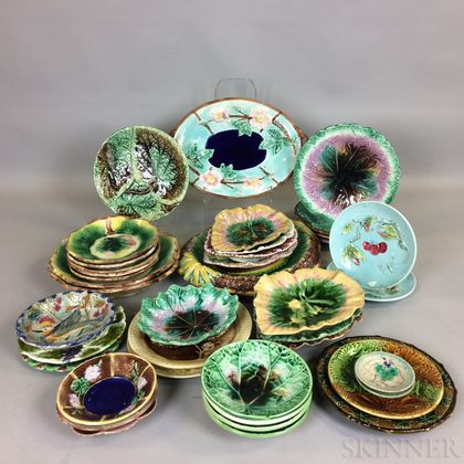 Approximately Forty-one Majolica Ceramic Dishes. Estimate $300-500