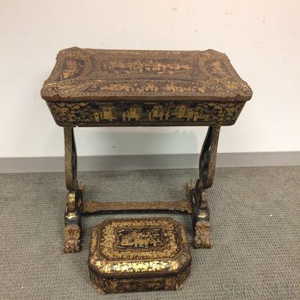 Chinese Export Lacquered Sewing Stand and Desk Box