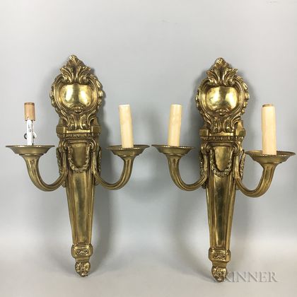 Pair of Neoclassical-style Brass Two-light Wall Sconces