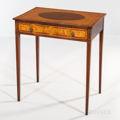 Neoclassical-style Mahogany and Mahogany- and Burlwood-veneer Side Table