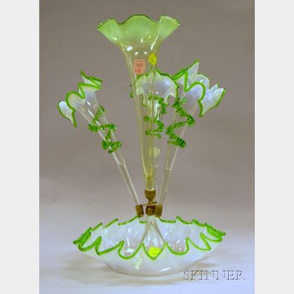 Victorian Green and Opalescent Glass Epergne