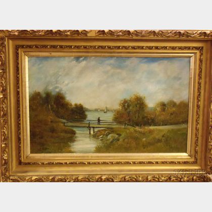 Framed Oil on Canvas, Bridge at Autumn