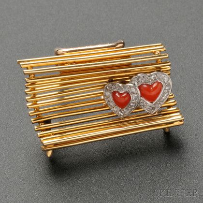 18kt Gold, Coral, and Diamond Figural Brooch, Cartier