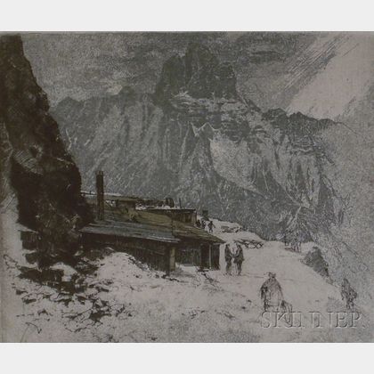 Unframed, Matted Etching on Paper Alpine View, Dolomiten